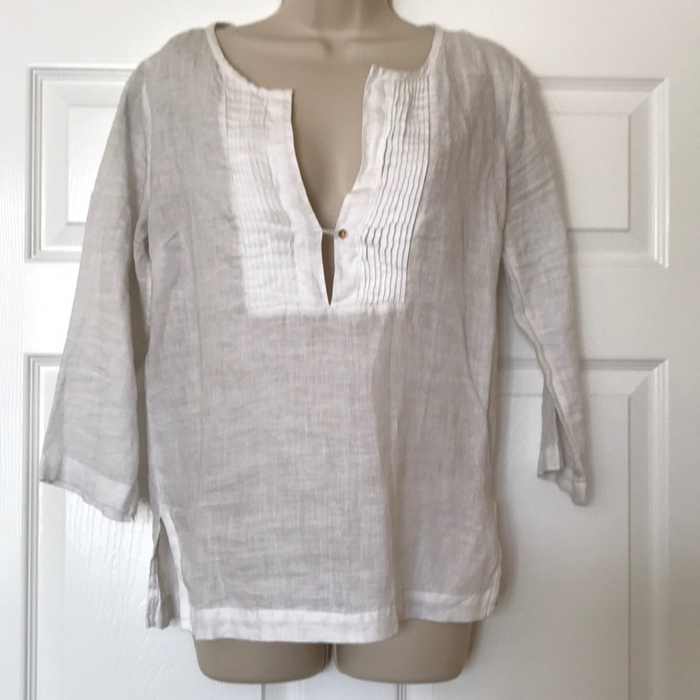 Solow white linen three quarter sleeve top